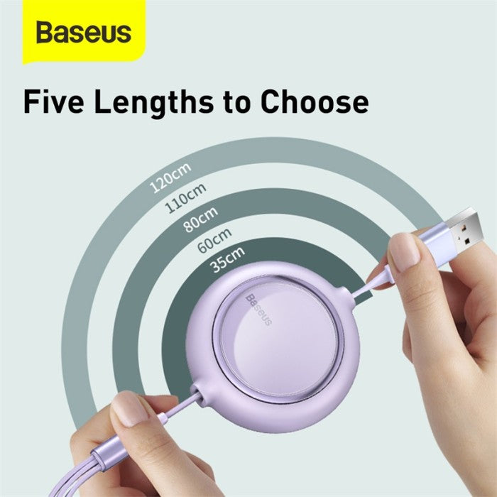 BASEUS Bright Mirror 1for3 Retractabl USB to M L C 3.5A 1.2M CAMLT-MJ