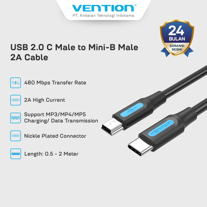 Vention Kabel USB Type C To Mini B 5 Pin Male 2A  - COW