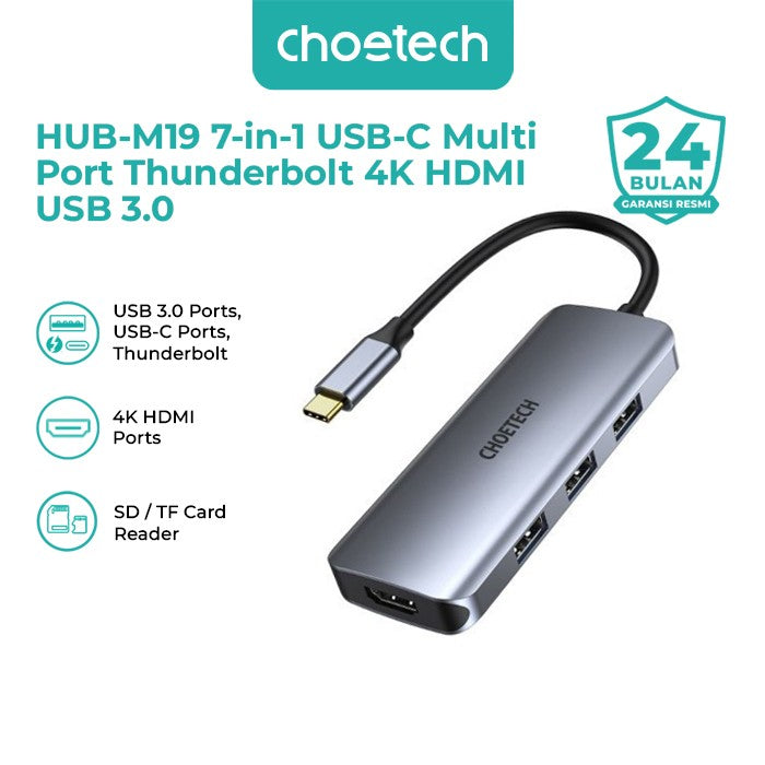 Choetech HUB-M19 HUB Adapter Multi Port 7 in 1 USB-C Thunderbold 4K HDMI USB 3.0