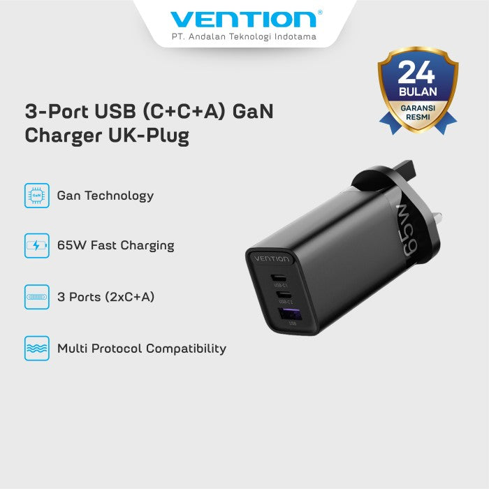 Vention Wall Charger Gan Charger 2C+A 65W PD Fast Charging UK Version - FED