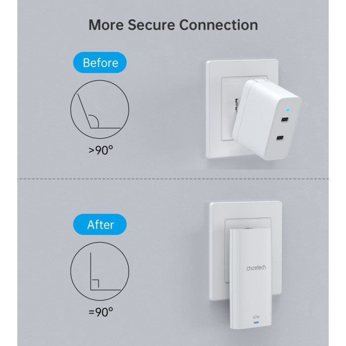 Choetech PD6011 GaN Adaptor Charger Dual Port USB Type A+C 67W