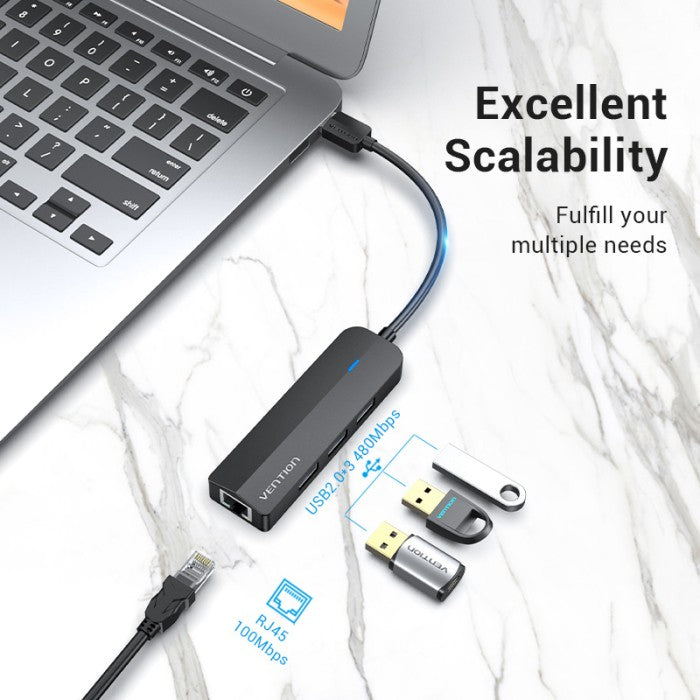 Vention USB Hub 2.0 Lan Ethernet With Power Port Adapter - CHP