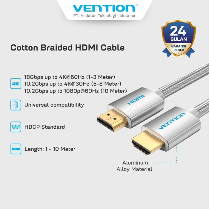 Vention Kabel HDMI UHD 4K 60hz Male to Male Cotton Braided 15M - AAB