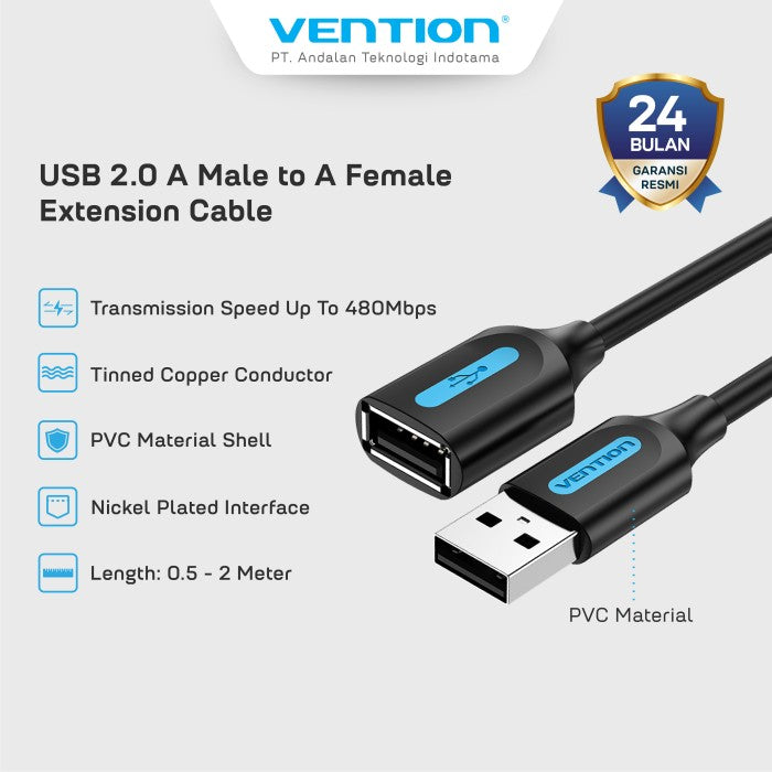 Vention Kabel USB A 2.0 Extension Cable 5Gbps Male to Female PVC 1M 2M 3M 5M - CBI