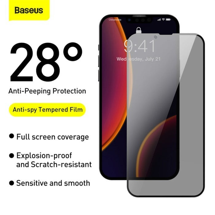 Baseus Anti Crack Edges Tempered Glass Anti Spy For iPhone 13 Mini