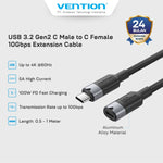 Vention Kabel Extension Cable USB 3.2 Gen2 Type C Male to C Female 5A 10Gbps 4K 60Hz Aluminum Alloy - TRF