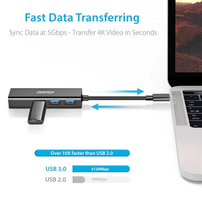 Choetech HUB-U02 HUB Adapter Multiport 4 in 1 USB Type C to RJ45 + 3U