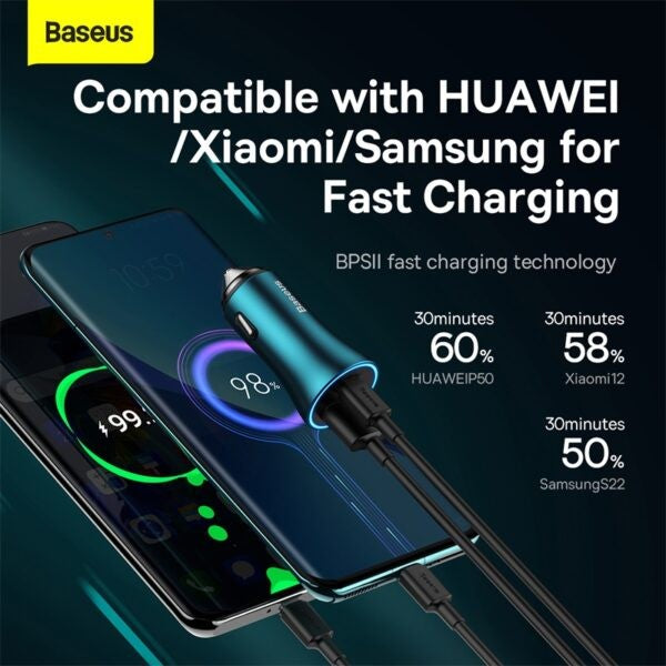 Baseus Golden Contactor Max Dual Fast Charger Car Charger U+C 60W