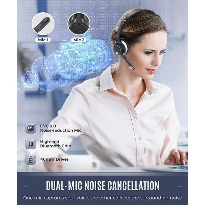 MPOW HC5 Business Headset Bluetooth Dual Mic Noice Cancelling