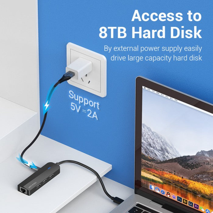 Vention HUB 5 In 1 USB Type C TO RJ45 LAN Micro USB Power Supply Fast Ethernet - TGO