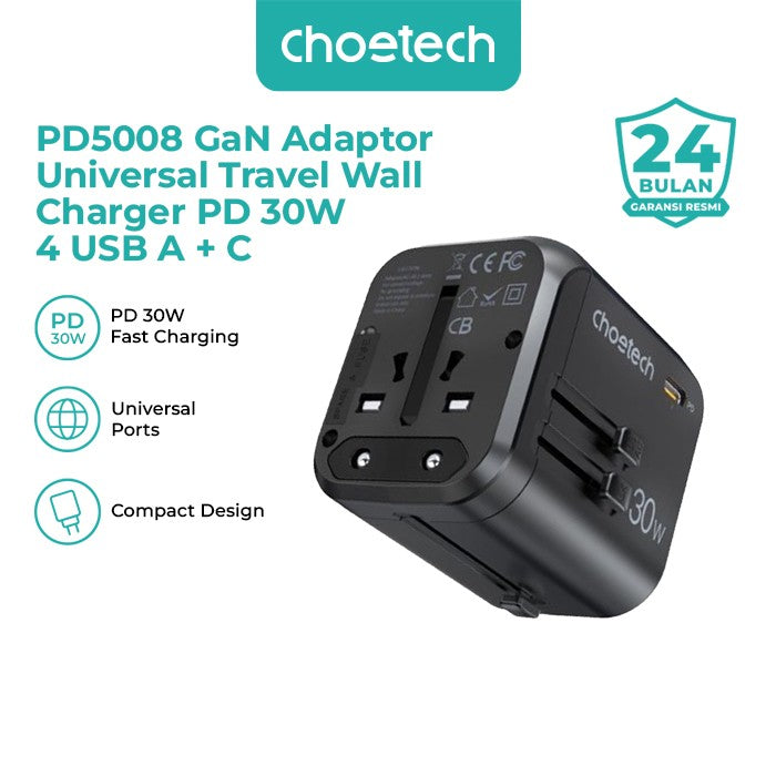 Choetech PD5008 Travel Charger Adapter Universal 30W PD 4 USB Type A/C