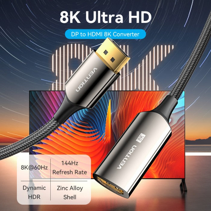 Vention Kabel Converter Displayport DP Male to HDMI Female 4K 8K 60hz 144Hz HDR Cotton Braided - HFN