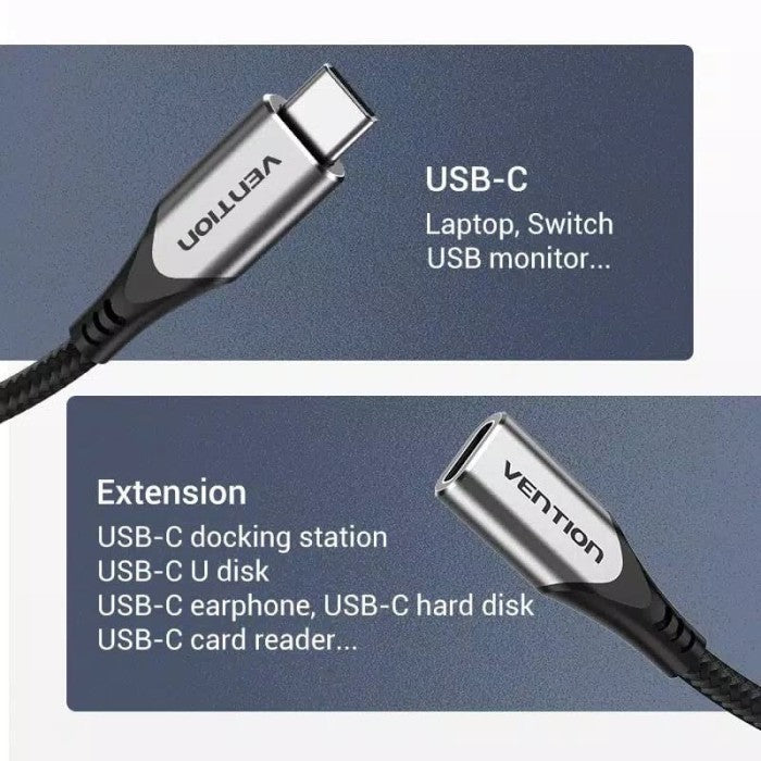 Vention kabel Data USB C Thunderbolt 3 Extension Male to Female 3A 60W PD - TAB