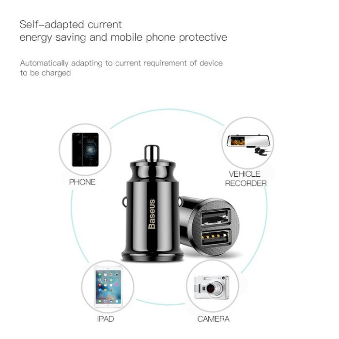 Baseus Grain Fast Car Charger Dual Port USB 5V 3.1A