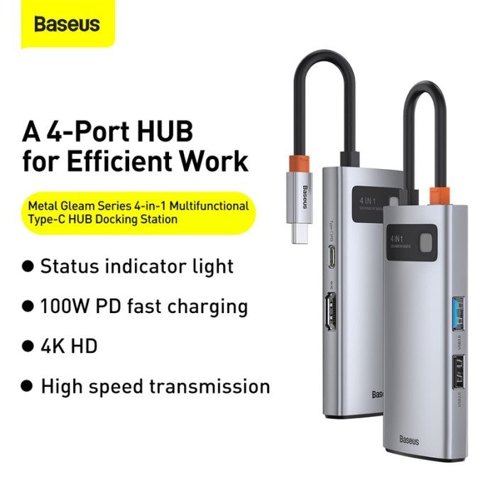 Baseus Metal Gleam Series 4-in-1 Hub Multi fungsi Type C - CAHUB-CY