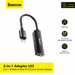 BASEUS 3-in-1 iP Male to Dual iP & 3.5mm Female Adapter L52 - CALL52