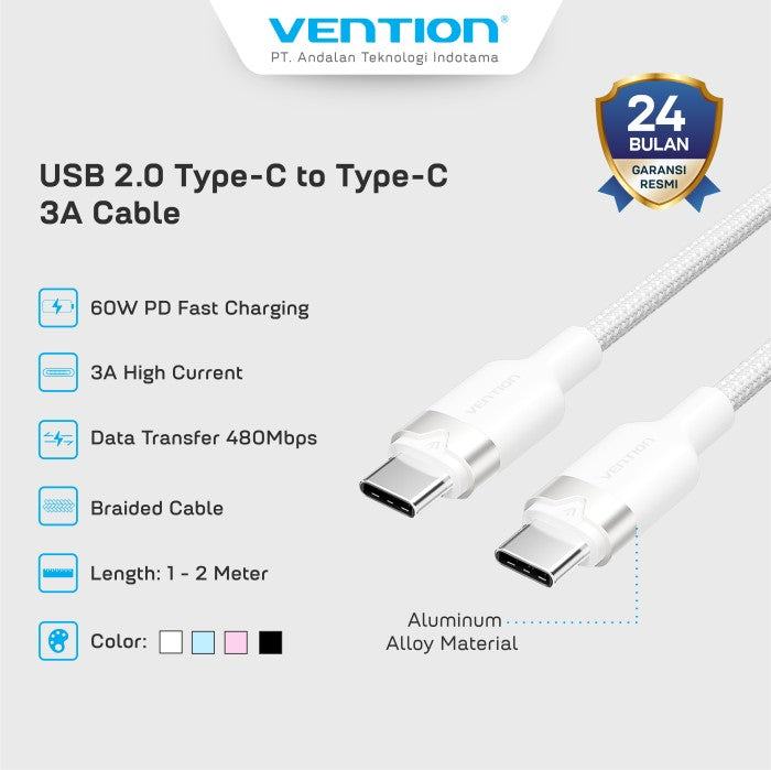 Vention Cable Charger 2.0 USB C to Type C 3A Fast Charging - TRD