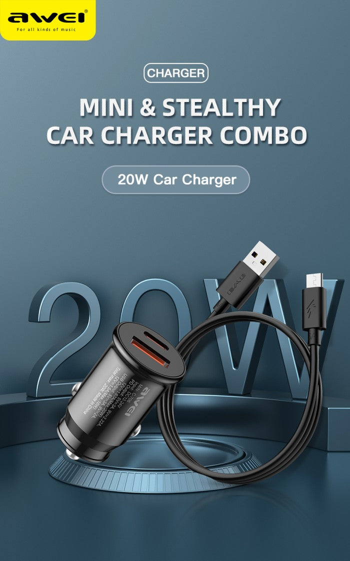 AWEI Car Charger & Cable Kit C-706