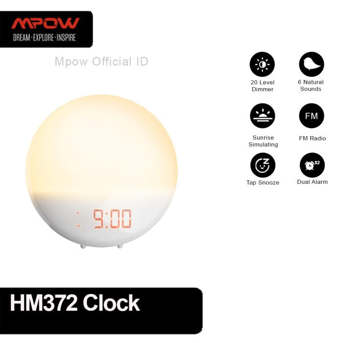 MPOW - Pictek Wake Up Light Alarm Clock Sunrise Light GEHM372AW