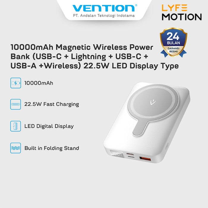 Vention Powerbank Wireless Magnetic Magsafe 10000mAh 22.5W Led Display - FHT