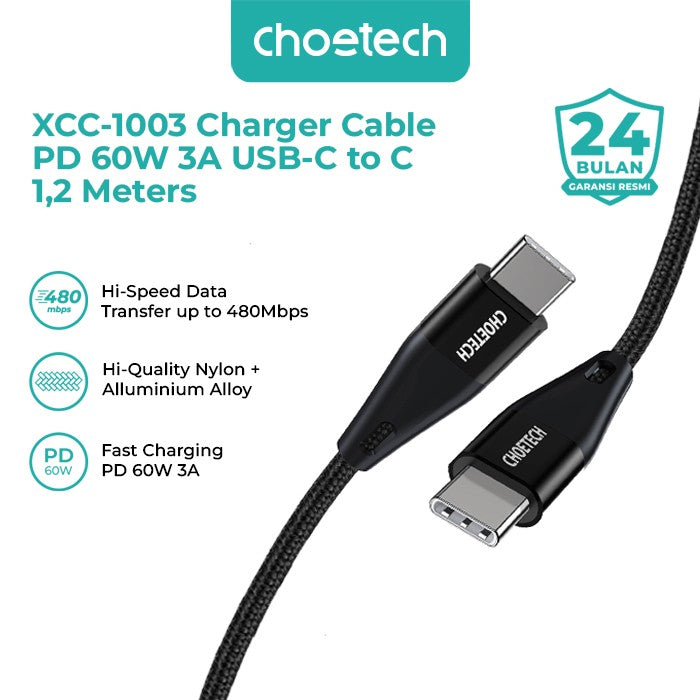 Choetech XCC-1003 Kabel Charger 60W 3A PD USB Type C to C 1,2M 120CM