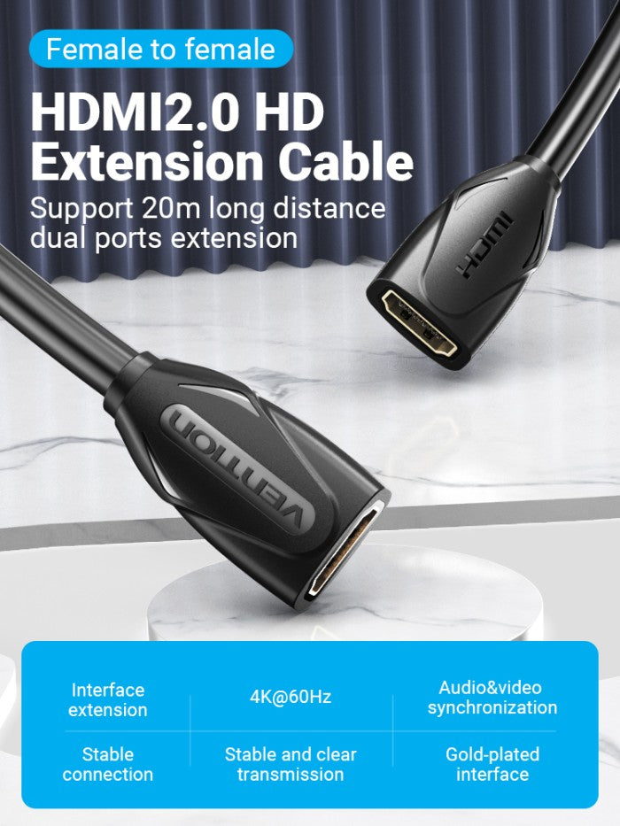 Vention Kabel HDMI 2.0 Extension Cable Female to Female 4K 60Hz 1080P 18Gbps High Speed - AAX