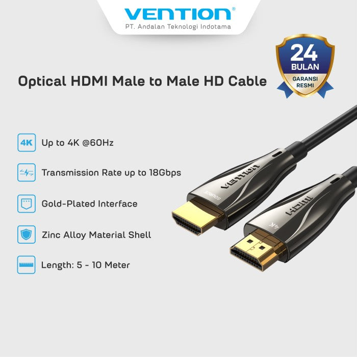 Vention Kabel HDMI 2.0 Fiber Optical Cable Male to Male Zink Alloy 5M 10M - ALA