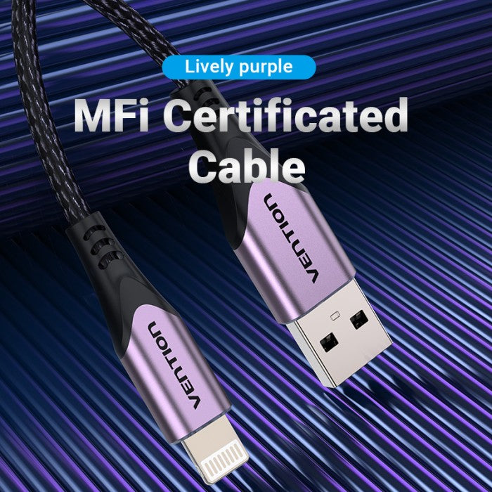 Vention Kabel Charger USB A to Lightning 2.4A MFI Fast Charging Purple 2M - LAB