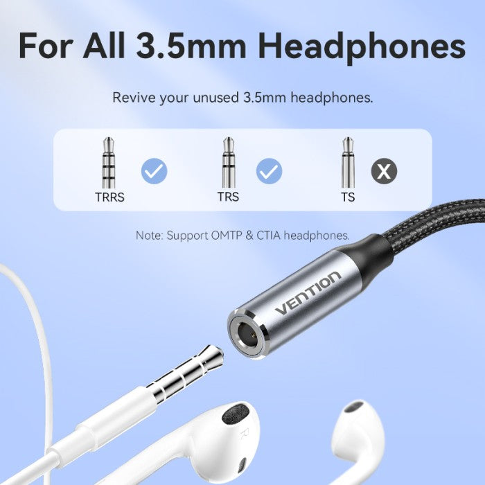 Vention Kabel Adapter USB Type C to Aux 3.5mm Converter Earphone Jack DAC Aluminium Alloy - BID