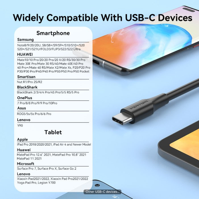 Vention Cable Charger USB A to C 3A Fast Charging - CTH