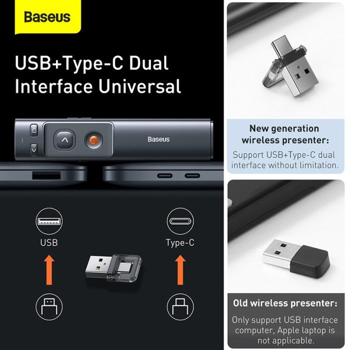 Baseus Orange Dot Wireless Presenter Red Laser Charging - WKCD