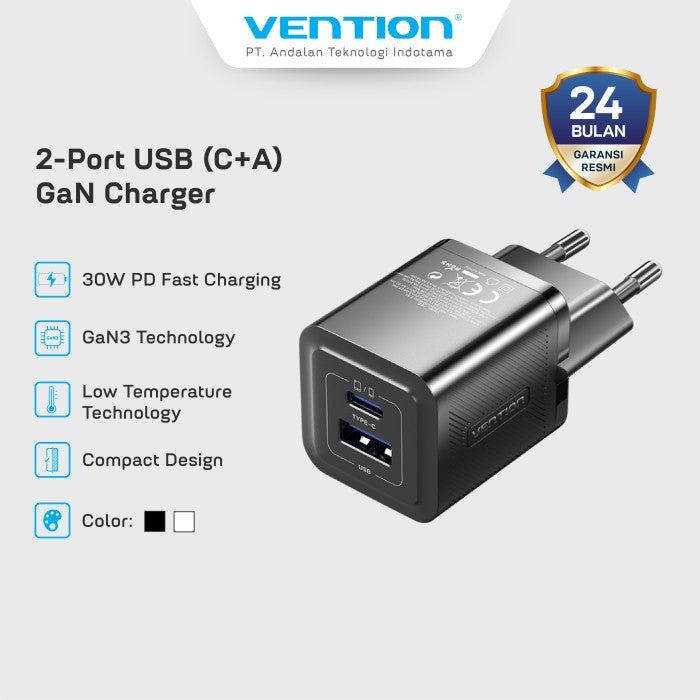 Vention Charger Adaptor GaN 30W PD USB C+A Fast Charger - FEQ
