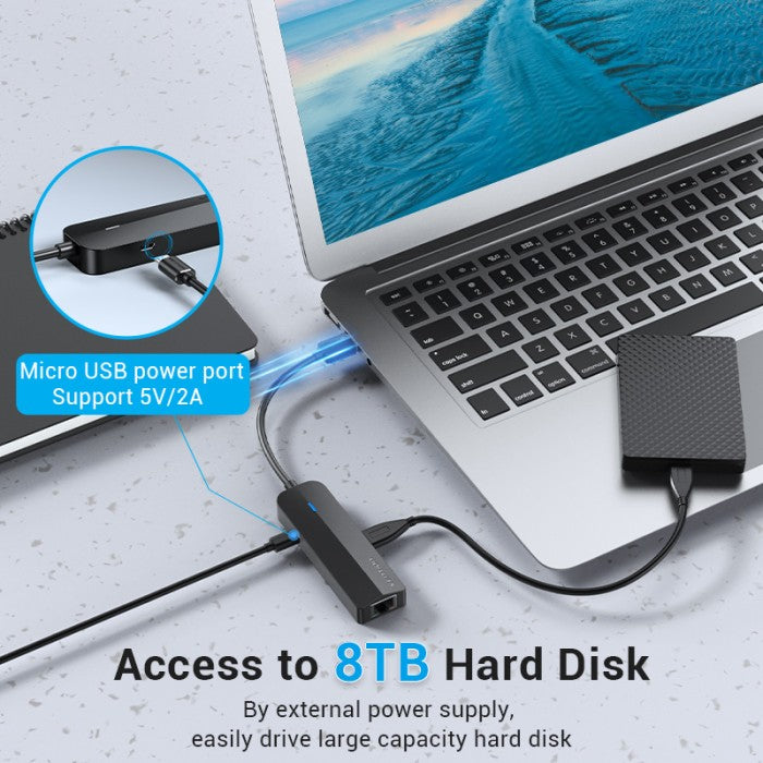 Vention USB Hub 2.0 Lan Ethernet With Power Port Adapter - CHP