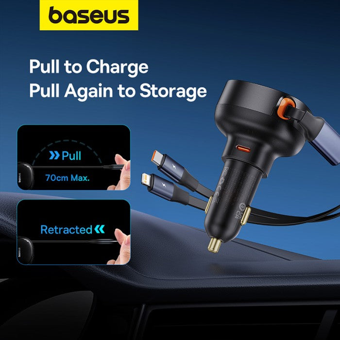 Baseus Enjoyment Pro Car Charger C+Retractable C & iP Cable 60W