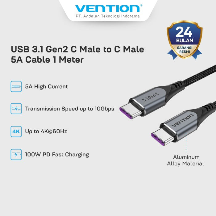 Vention Kabel Data USB Gen2 Thunderbolt 3 Type C to C 5A 100W PD - TAH