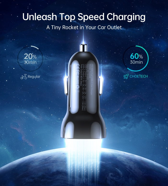 Choetech TC0008 Car Charger Mobil 40W 20W Dual USB Type C PD QC