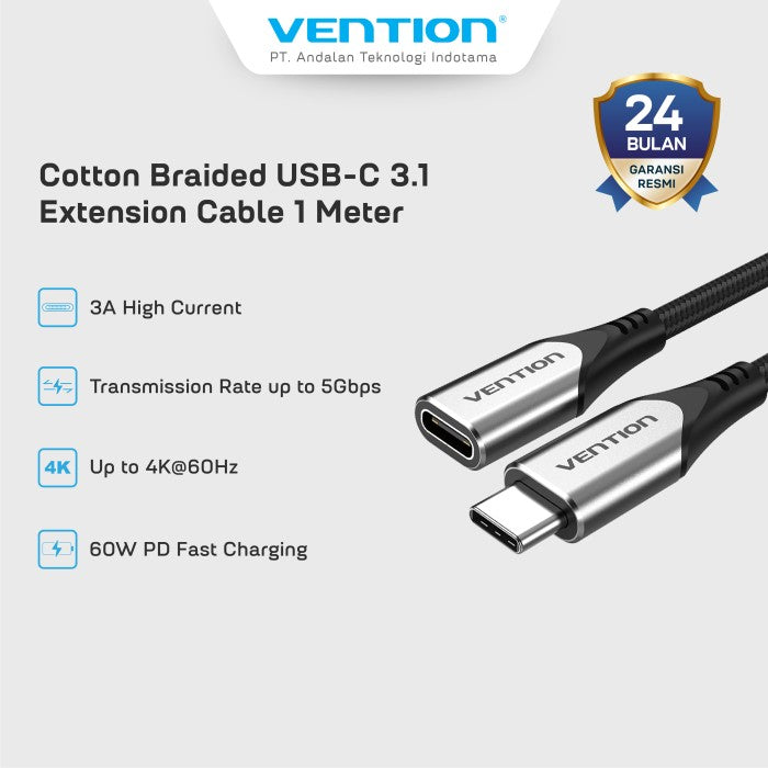 Vention kabel Data USB C Thunderbolt 3 Extension Male to Female 3A 60W PD - TAB