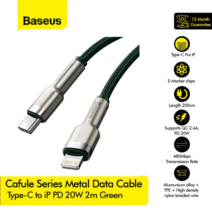BASEUS Cafule Series Metal Data Cable Type-C to iP PD 20W 2m- CATLJK-B