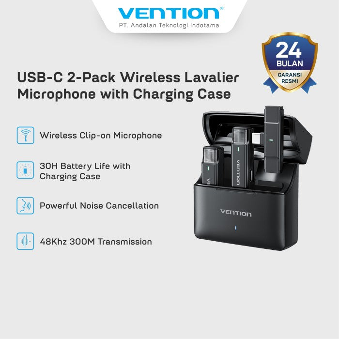 Vention Wireless Lavalier Microphone Mic Clip On For Live Streaming With Charging Case - NCA