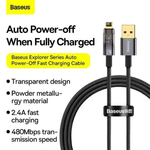 BASEUS Auto Power-Off Fast Charging Cable USB to IP 2m CATS