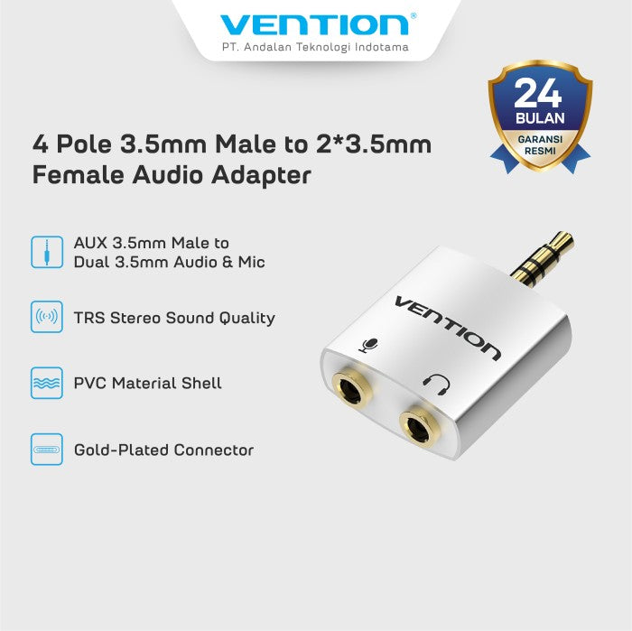 Vention Audio Splitter Adapter 3.5mm Male to dual Female 4 Pole - BDB