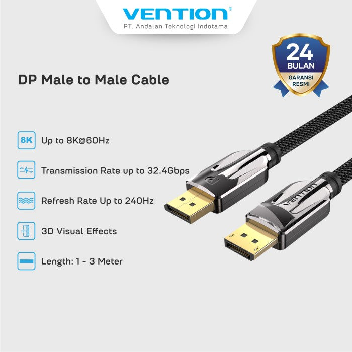 Vention Kabel Displayport DP Male to Displayport Male 1080P 240Hz 8K 60Hz UHD - HCA