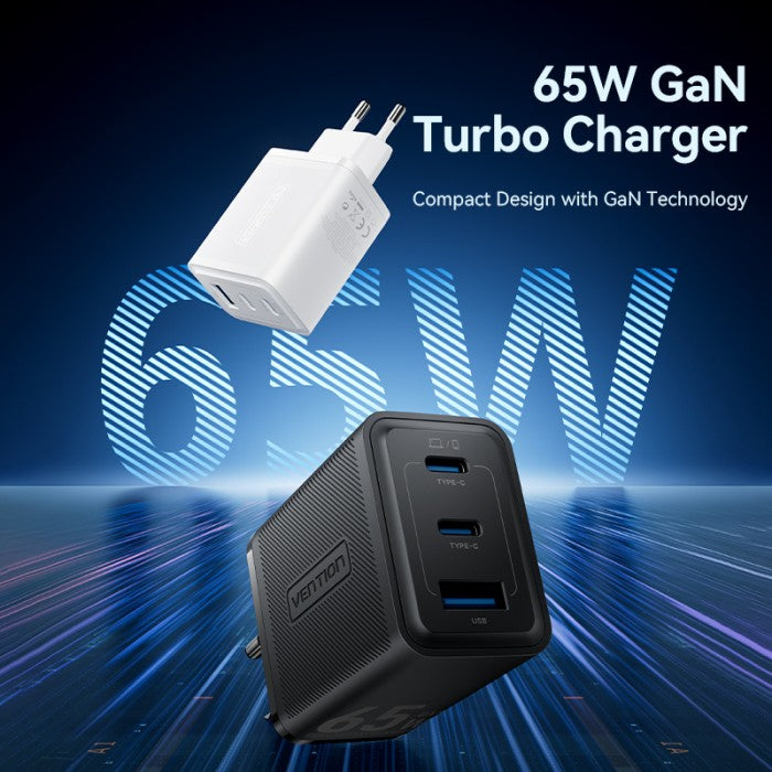 Vention Wall Charger Gan 65W Fast Charging 2C+U EU - FER