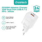 Choetech PD5006 Adaptor Charger 33W Dual Port USB A+C PPS