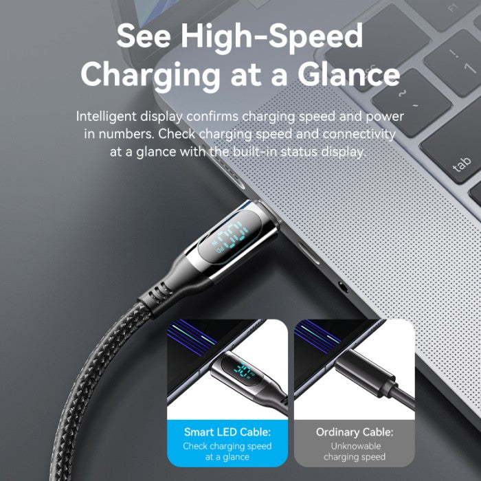 Vention Kabel USB Type C to C Male 5A 480 Mbps 100W Smart LED Display Cable Cotton Braided - TAY