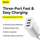 Baseus Compact Charger USB 3 Port 17W EU