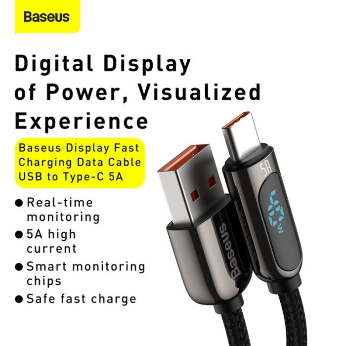 BASEUS Display Fast Charging Data Cable USB to Type-C 5A 1m - CATSK