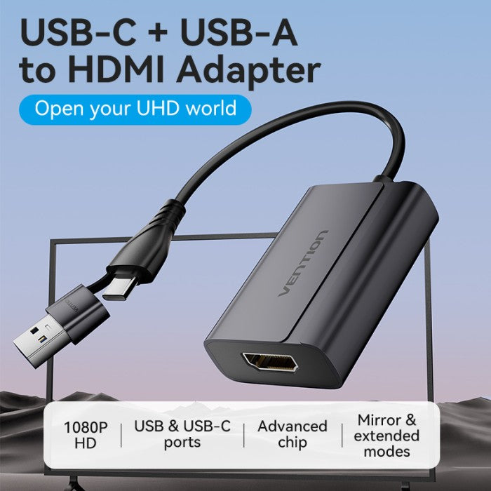 Vention 2in1 USB A/C to HDMI Adapter 1080P 60Hz  - ACY