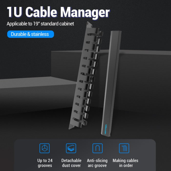 Vention Kabel Manager 1U Rak Server Cable Manager - KHA