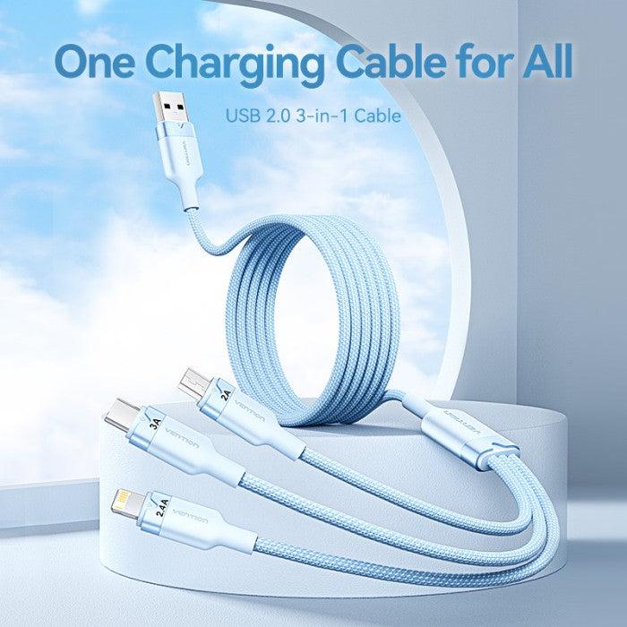 Vention Kabel Data Charger Cable 3in 1 USB A 2.0 to USB Type C/Micro/Lightning 3A 60W 480 Mbps - CTP
